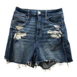 American Eagle Womens Jean Shorts Size 4 Curvy Hi-Rise Shortie Blue Denim Y2K